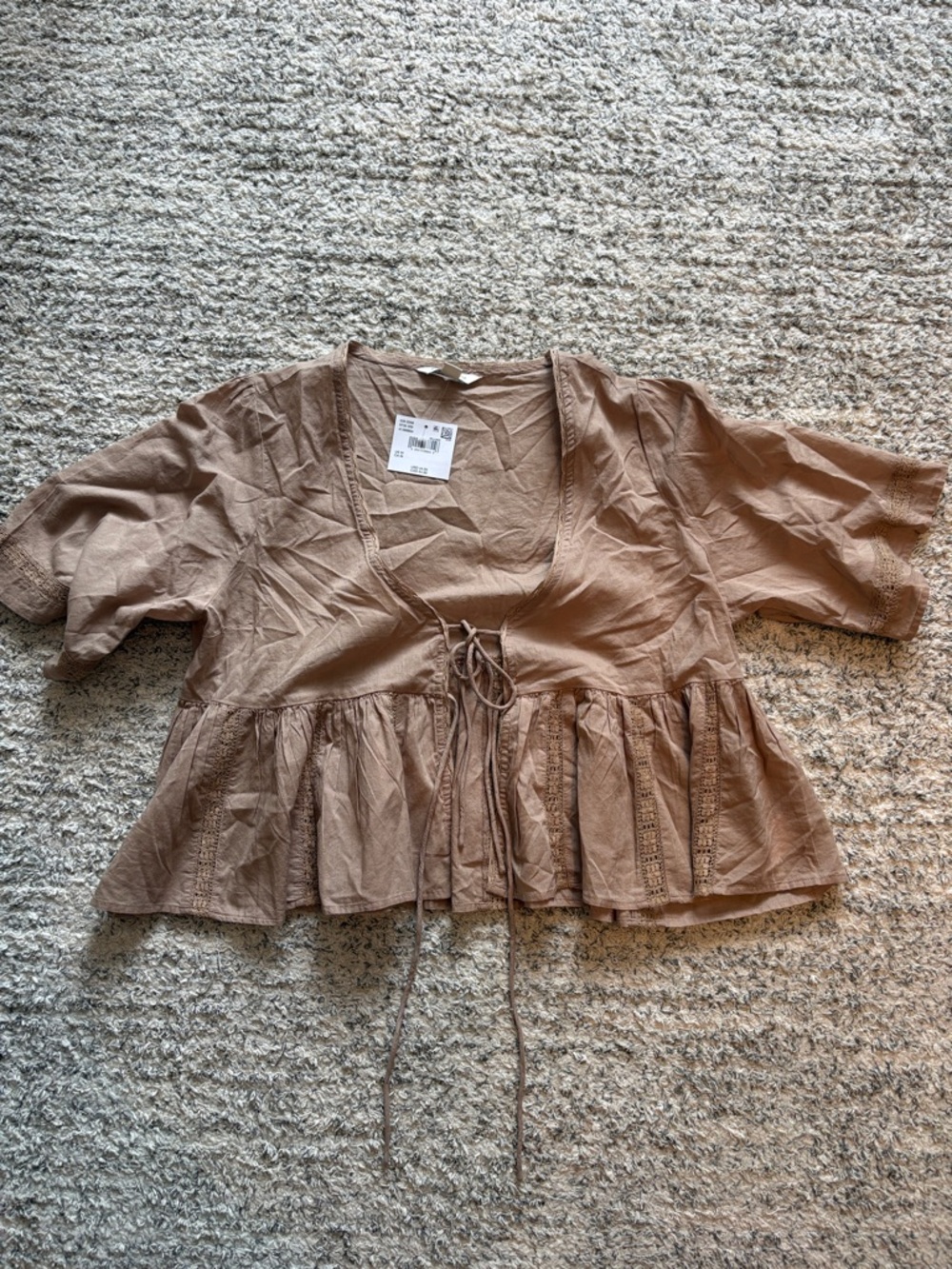 American Eagle Outfitters Brown Tie-Front Peplum Top